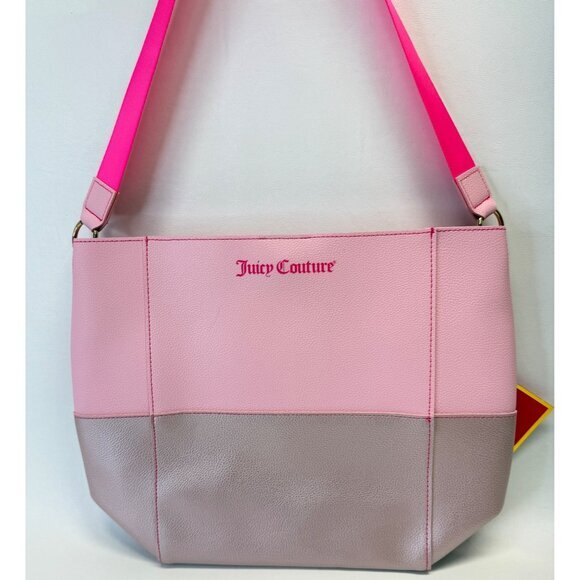 Juicy‎ Couture Pink Leather Tote Bag New Open Top Snap Closure Colorblock - Picture 1 of 9